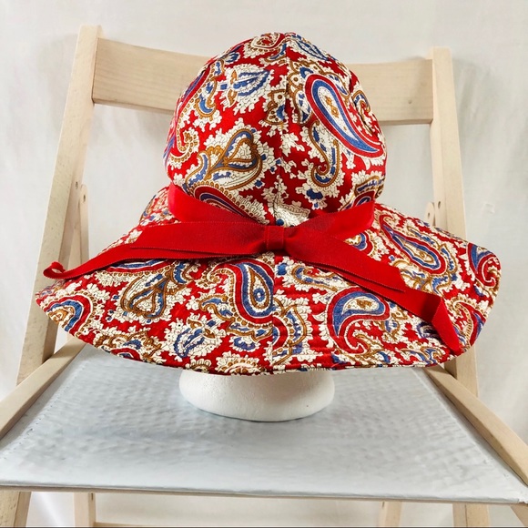 Vintage 60s Madcaps New York Paris Red Paisley Floppy Hat with Red Ribbon Small - Picture 1 of 12